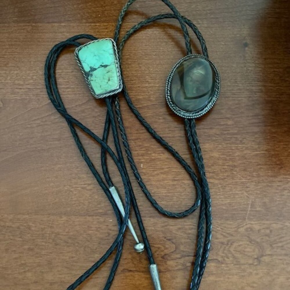 Men's Bolo Ties, sterling silver with stone inset